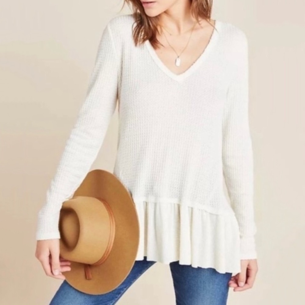 NWT Anthropologie Eri + Ali Waffle Thermal Peplum Top